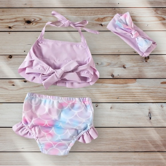Girl’s 3pc Ruffle Mermaid Swimsuit Set - Picture 3 of 6